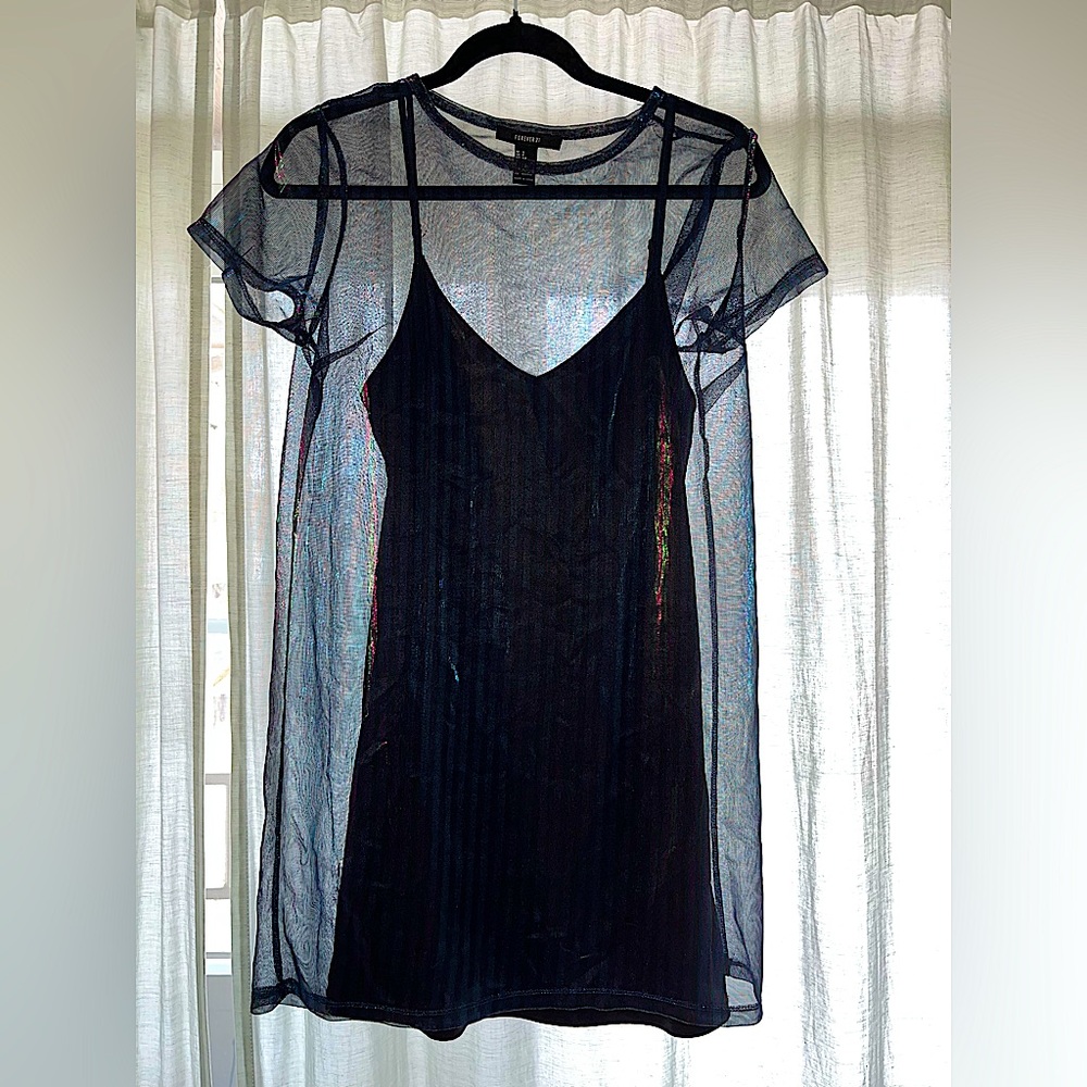 Forever 21 blue chrome sheer dress